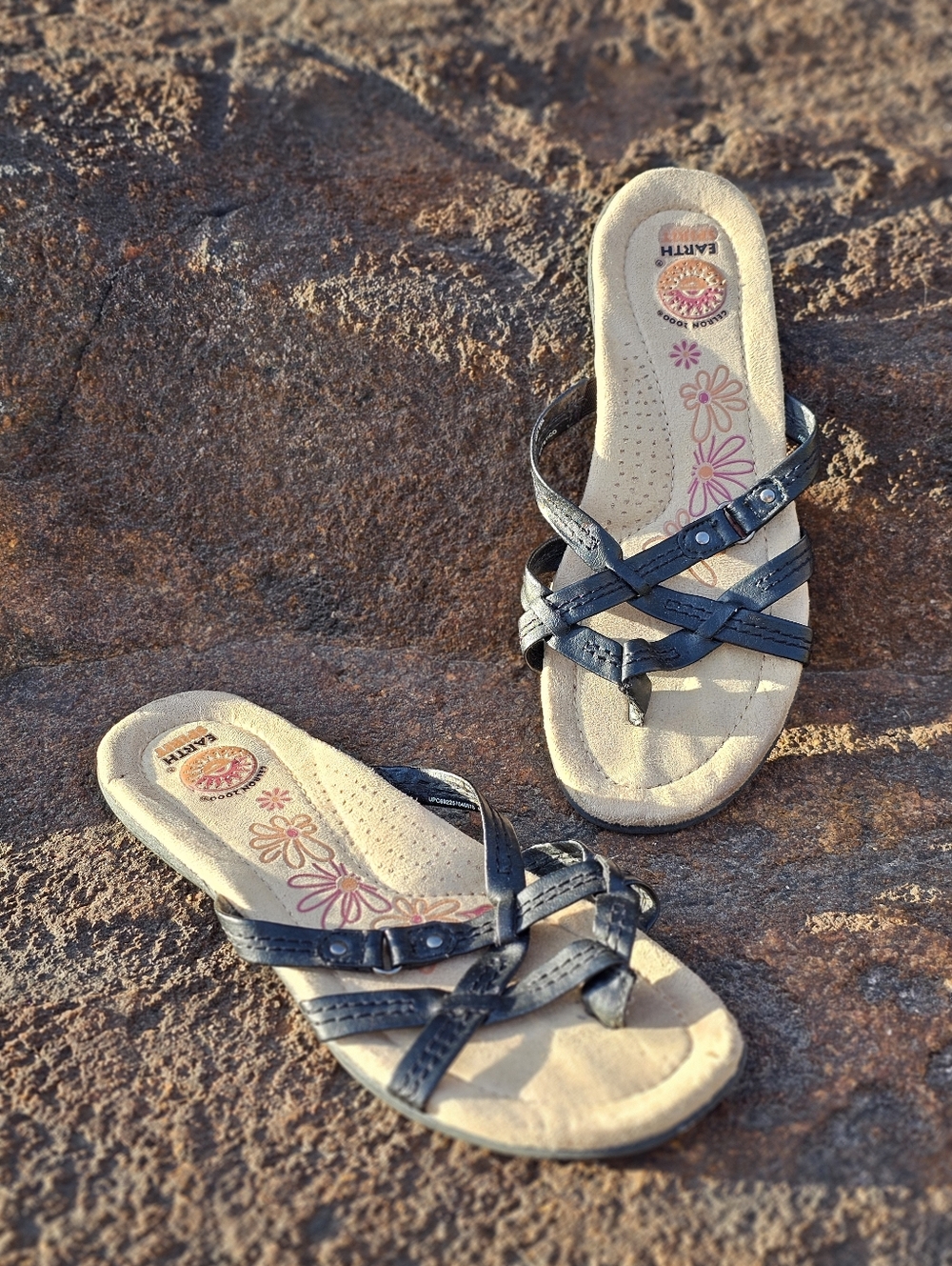 Earth Spirit Women's Black Insole Strappy Sandals Sz 6.5 Gelron 2000